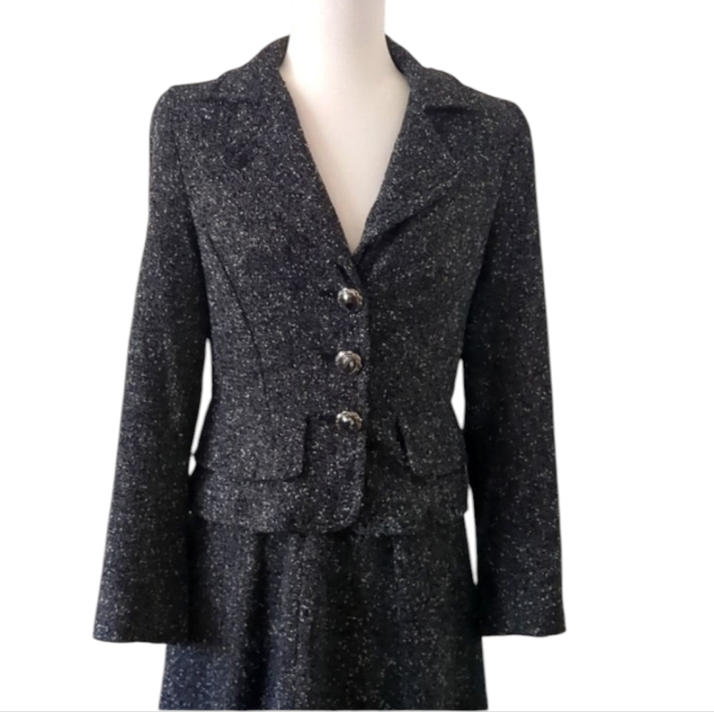 Cynthia Steffe Tweed Suit Charcoal Size 8 Blazer/ 14 Skirt - Picture 2 of 15
